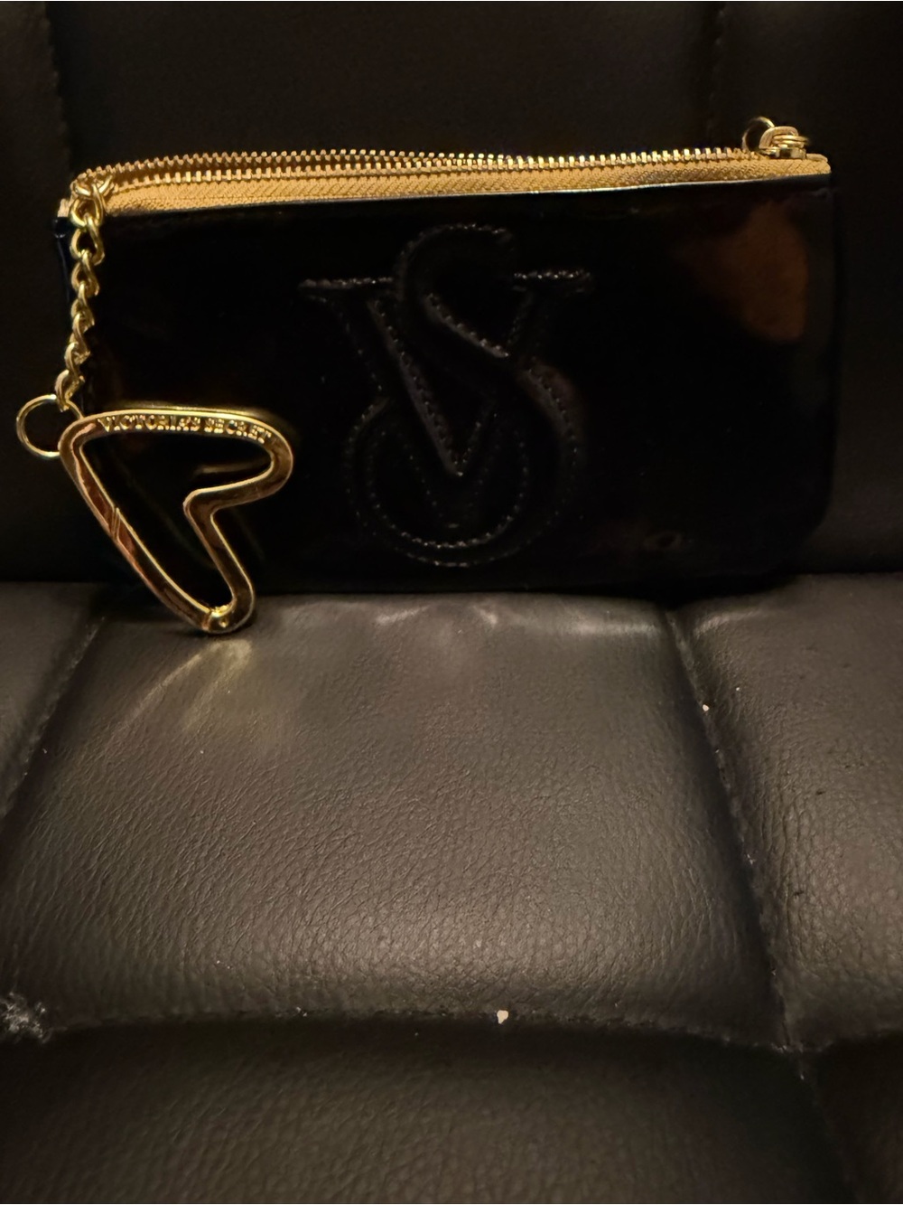 Victoria's Secret Black Patent Wristlet with Gold Heart Charm